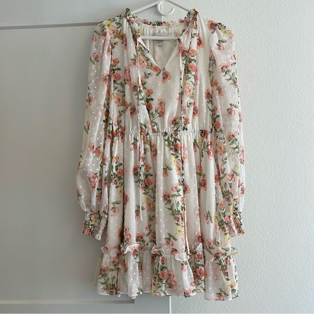 RACHEL PARCELL Floral Long Sleeve Swiss Dot Dress